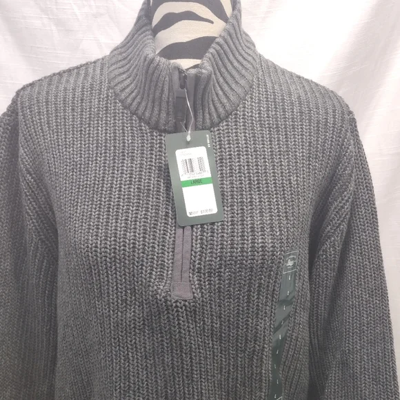 G. H. Bass & Co. Gray Ribbed Knit 1/4 Zip Mock Neck Pullover Sweater - Picture 10 of 16